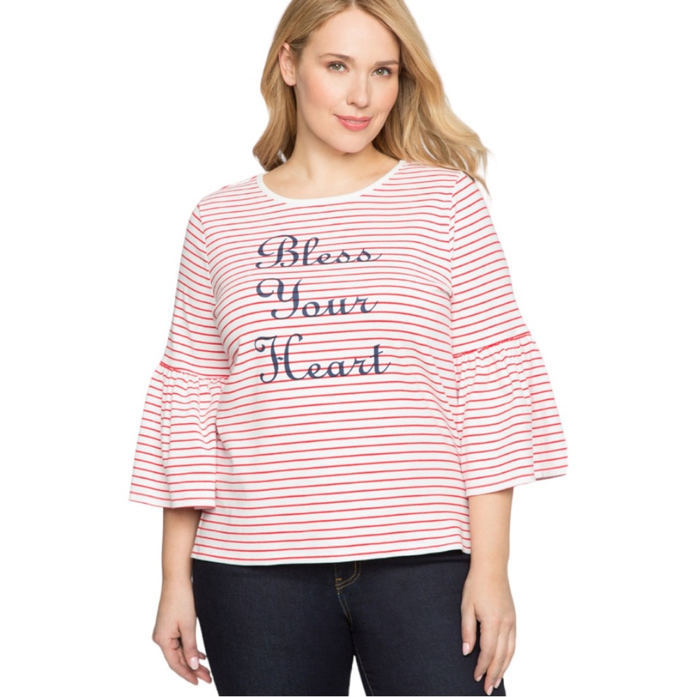 Draper James X Eloquii quarter length bell sleeve striped graphic tee 18/20